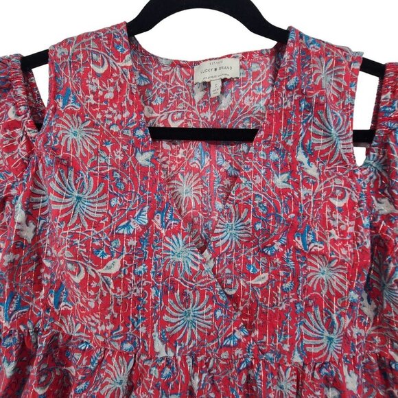 Lucky Brand Womens Pink Cold Shoulder Printed Short Sleeve V Neck Top Size S - Picture 3 of 9